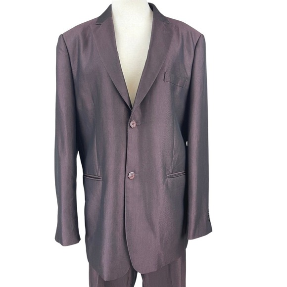 Vintage Mens Burgundy Suit (44L) FALCONE Notch Lapel Single Cuffed 80s Gangster - Picture 4 of 12